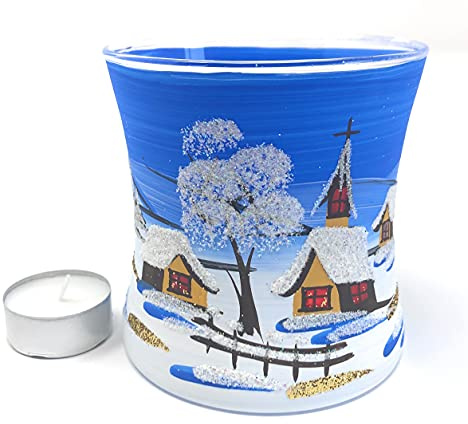 Leuchtglas Liam Maxi + Windlicht aus Glas + Handarbeit aus Lauscha (blau)
