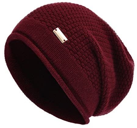 jaxmonoy Slouchy Beanies für Damen, Winter, weich, warm, Kaschmir-Mütze, Totenkopfmütze, Damen, Strickwolle, Beanie-Mütze für Frauen, weinrot, Medium
