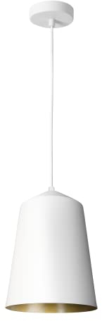 Paco Home Pendelleuchte Wohnzimmer Hängelampe Esstisch Küche Lampenschirm Lampe Industrial Design Textilkabel E27, Lampenart:Pendelleuchte - Weiß, Farbe: Messing (Ø19.5 cm)
