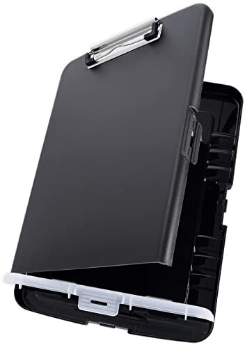 Hnogri porte-bloc a4 Avec pince de rangement, ouverture latérale du porte-bloc pour soins infirmiers, boîte de rangement pour presse-papiers mince, taille 36 x 24.5 X 3.5 Cm, Noir