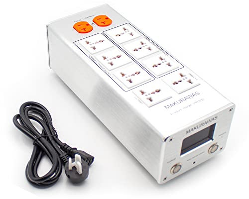 Pulitore Potenza Audio Filtro Potenza Altoparlanti Prese Resistenti Alle Interferenze Riduzione Rumore Strisce Potenza 15A 3000W (Visualizzazione/corrente/potenza/consumo di energia, Argento)