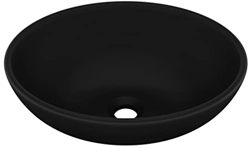 vidaXL Lavandino Lusso Lavello per Bagno Lavabo per Toilette Sanitari Prodotti per Bagno Vaschetta Ovale Nero Opaco 40x33 cm in Ceramica