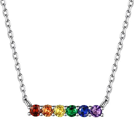 Suplight 925 Sterling Silber Stäbchen Anhänger Halskette Regenbogen Runder Zirkon Dekoriert Homosexuell LGBT Gay & Lesbian Pride Schmuck Accessoire für Männer Frauen
