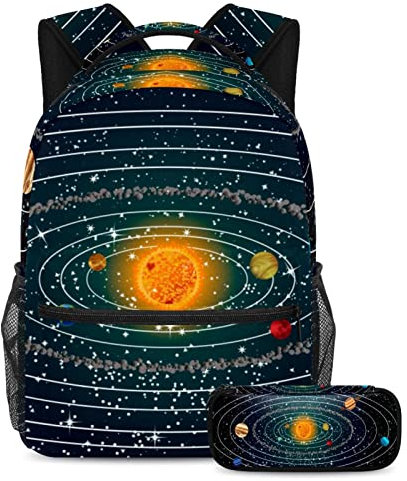 Space Planets Galaxy Schultaschen-Set für Teenager, Mädchen, Jungen, Kinder, Studenten-Büchertasche, Rucksack mit Federmäppchen für Primär-Sekundär-Junior