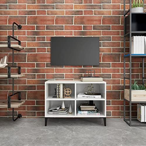 Mogou TV-Schrank, Fernsehtisch, Tv Lowboard, Fernsehschrank, Tv Bank, Tv Table, Tv Kommode, mit Metallbeinen Hochglanz-Weiß 69,5x30x50cm
