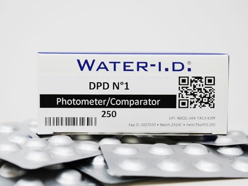 WATER-I.D. Photometer Nr. 1, 250 Tabletten, Weiß | 250 Stück DPD No.1 Tabletten zur freien Chlorprüfung mit kompatiblen PoolLab Photometern.