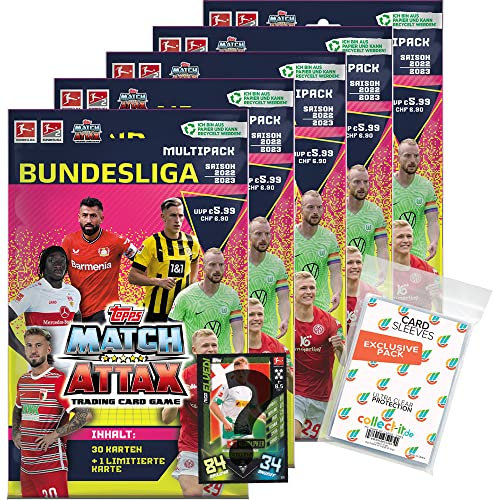 collect-it.de MY HOME OF CARDS + TOYS Exklusive Aufbewahrungshüllen im Bundle mit Topps Match Attax 2022/23-5 Multipacks + 1 seltene Nationalspieler Karte