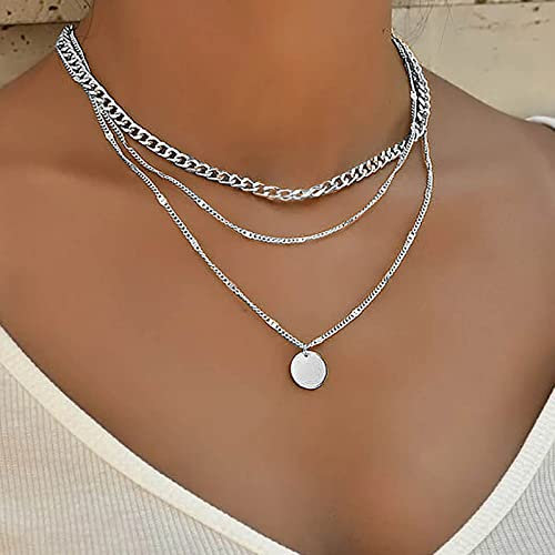 Atentuyi Boho Geschichtet Halskette Münze Anhänger Silber Halskette Cuban Link Kette Choker Flach Kandare Kette Punk Klobige Halskette Für Frauen Und Mädchen Alltag Schmuck