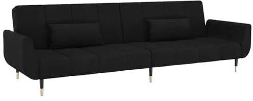 vidaXL Schlafsofa 2-Sitzer, Sofa Couch mit Schlaffunktion, Sofabett Gästebett mit 2 Kissen, Schlafcouch Bettsofa Wohnzimmer, Modern, Schwarz Samt