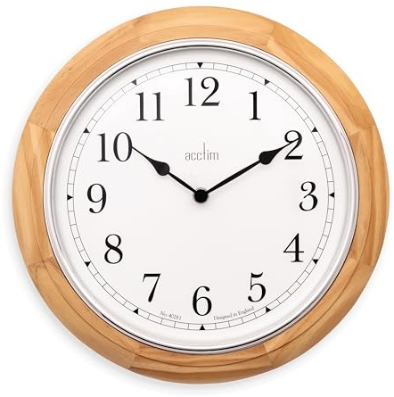 Acctim Winchester Wall Clock Quartz Crafted Wood Domed Glass Lens 31.5cm (Light Wood)