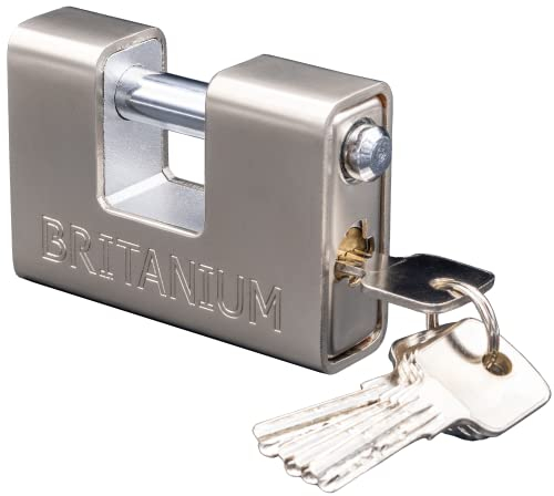 Britanium® BRP/84 Candado de Seguridad Blindado de Alta Seguridad. Cerradura para Contenedor. Cilindro de Seguridad Antitaladro y Resistente. Candados para Puertas, Motos, Cobertizos y Garajes