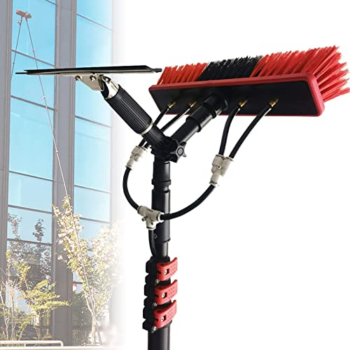 Water Fed Pole Kit, 3.6-12m Length Water Fed Brush w/Squeegee, Water Fed Cleaning System, Outdoor Window Cleaner w/Hose, Cleaning Tool for Window Glass, Solar Panel,36FT/10.8M