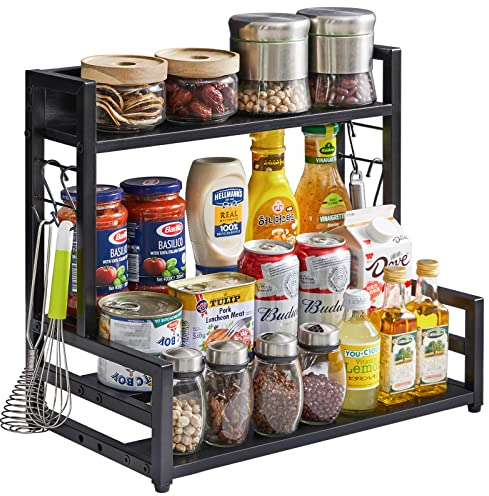 YMYNY Supporto Porta Spezie da Appoggio a 4 Livelli, Design a gradini, Organizzatore Da Banco Ultifunzionale, Portaspezie Mensola, Per Cucina, Ufficio, 43×24×39CM Nero HSR003B