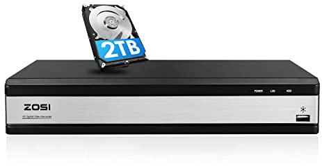 ZOSI 16CH H.265+ 1080P DVR Video Recorder mit 2TB Festplatte und AI-Erkennung, Hybrid 4in1 AHD CVI TVI CVBS, 16-Kanäle Verkabelt BNC Eingang