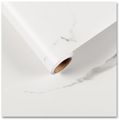 CRE8TIVE Papier Peint Adhesif Marbre 30cm x 900cm Blanc Papier Peint Autocollant Rimovibile Vinyle Adhesif Mat Impermeable Papier Adhesif pour Meuble Cuisine Salle de Bain Armoire Stickers Meubles