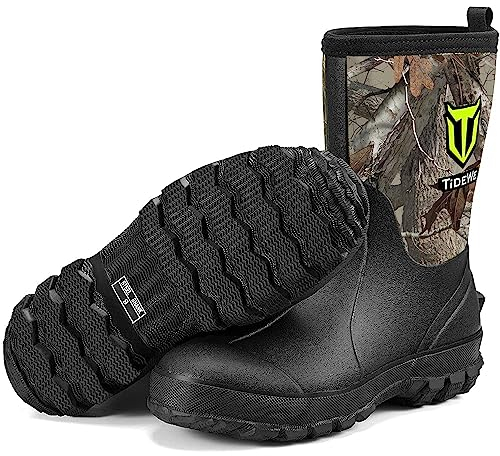 TIDEWE Bottes en caoutchouc pour homme, bottes de pluie isolées en néoprène de 5,5 mm avec tige en acier, bottes de chasse imperméables mi-mollet, bottes de travail en caoutchouc robustes pour