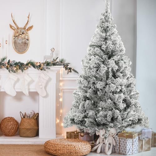 Shienfir 1,8 m Rosa Künstlicher Weihnachtsbaum Tannenbaum Schnee beflockt Weihnachtsbaum mit Multi Zweigspitzen und faltbarem Ständer, lebensechte Kiefer Baum für Zuhause, Schule, Büro,