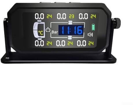 Car Tire Pressure Detection Display, Wireless Tire Pressure Monitor, Caravan TPMS Truck Trailer Solar Tyre Pressure Monitoring System 6 Wheel Sensor