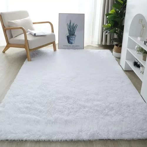 Mateju Teppich Wohnzimmer, Teppich Flauschig 200x300, Modern Hochflor Teppich Schlafzimmer Bettvorleger Teppich Waschbar für Wohnzimmer Schlafzimmer Kinderzimmer Wohnzimmer (160x200cm,Reines Weiß)