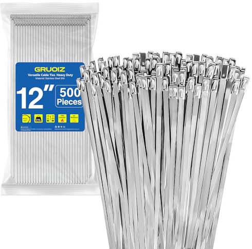 500 Pezzi Fascette in Inox Inossidabile 300mm×4,6mm Fascette Metalliche Autobloccanti Tensione 122 kg Fascette Metallo Elettricista 304 Fermacavi per Fasci Cavi Manutenzione del Giardino