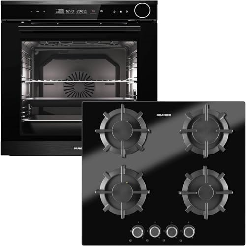 Oranier Dampf Einbau-Backofen Set EBD830 autark - 14 Funktionen inkl. 60 cm Gas-Glaskeramik-Kochfeld GKH590-4 Kochstellen mit Design Bedienknebel