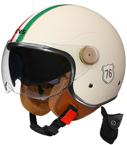 Offener Helm, Motorrad-Halbhelm, DOT/ECE-Zugelassener Motorrad-Sturzhelm Mit Sonnenblende, Retro-Vintage-Stil, Motorrad-Vespa-Jet-Helm Für Kinder, Jugendliche, Männer Und Frauen 9,M 56-57cm
