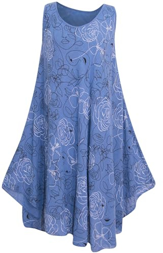 Storm Island® Women Sleeveless Dress Casual Summer Dresses Skater Short Sleeves A-Line Midi Cocktail Swing Dress for Ladies Floral Cotton Top Sundress Vacations, Party For Women UK One Size 10-16