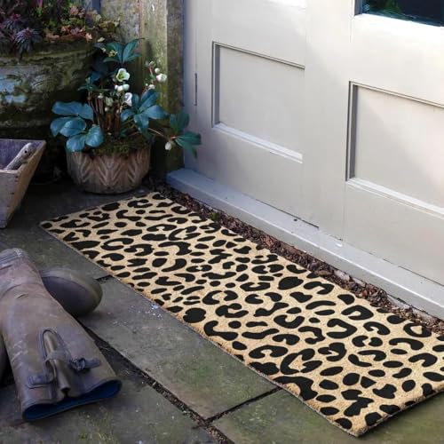 Artsy Mats - Leopard Print Double Door/Patio Coir Door Mat - Made from Tufted Coconut Fibre - Non-Slip Natural Rubber Backed Door Mats Indoor - Decorative Outdoor Mats, (120x40cm)