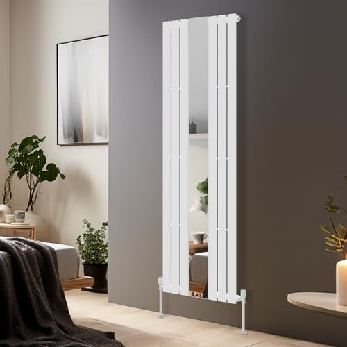 Blümme Vertical Mirror Radiator Designer Flat Panel Central Heating Radiators White Single Column - 1800x553mm