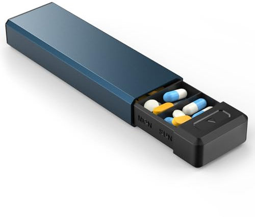 HEIYING Tablettenbox 7 tage Reise Aluminiumlegierung Pillendose,Tragbare 7 Fächer wöchentlich Metall Medikamentenbox zu halten Vitamin, Medizin, Ergänzungen
