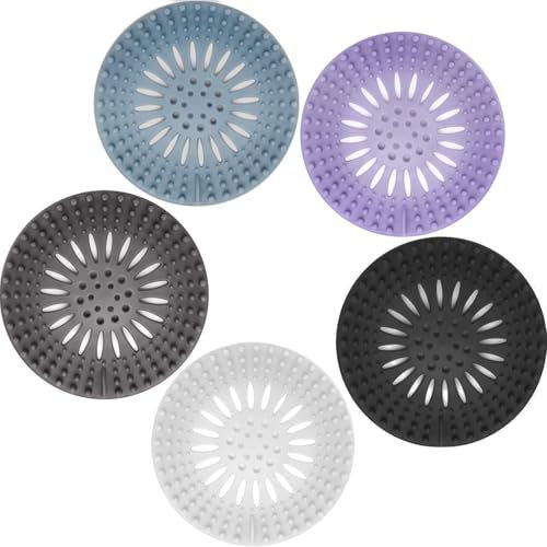 Gotega 5 Pcs Hair Catcher Shower Drain Covers Protector Silicone Bathtub Hair Stopper Easy to Install and Clean Suit for Bathroom Tub Shower and Sink, Light-Corlored