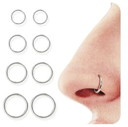 BodyBonita 8 Stück 18G 316L Edelstahl Nasenpiercing Ring Helix Piercings Septum Klicker Nasenring Reifen Knorpel Conch Rook Tragus Ohrringe Piercing Schmuck Hypoallergen für Frauen Männer Silber
