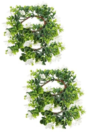 4 Pcs Candle Ring Boho Decor Wedding Decor Table Decor Garland Greenery Decor Artificial Plants Boxwood Christmas Candles Fake Leaf Wreath Candle Wreath Tea Light Ring Pe (plastic) TOPBATHY