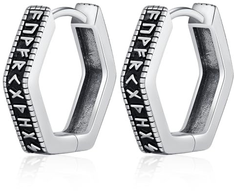 Wikinger Ohrringe für Männer Frauen,925 Sterling Silber Nordische Wikinger Creolen Viking Rune Ohrringe Wikinger Ohrschmuck Schmuck für Herren Damen