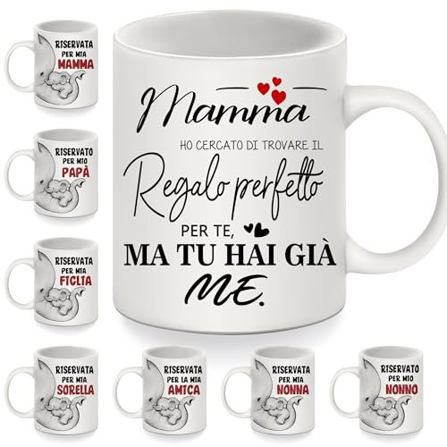 Bommex Tazza Elefante Ceramica da 350 ml, Regalo Divertente per Mamma, Papà, Figlio, Figlia, Compleanno, Festa della Mamma, Natale
