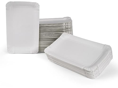 Inoverse Lot de 500 Assiettes Jetables en Carton Blanc - Respectueuses de l'Environnement, Vaisselle à Gâteau, Rectangulaires 13 x 20 cm