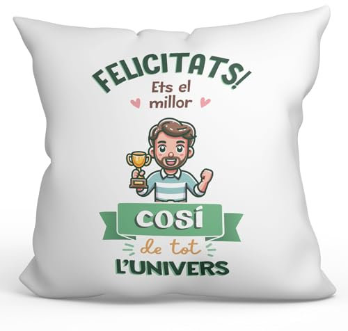 Mugffins Kissen mit Füllung mit Spruch für Cousin - Auf katalanisch - Millor Univers Trofeu - 40 x 40 cm - originelles und lustiges Geschenk