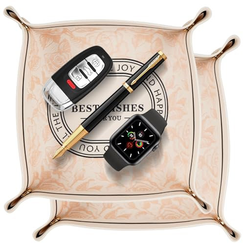 AIBAOBAO Vide Poche en Cuir, 2 Pièces Plateau Entrée, Plateau Clé pour Portefeuilles, Montres, Clés, Pièces de Monnaie, Bijoux