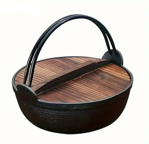 Maceta de hierro fundido con tapa de madera, 29 cm, 3,5 l
