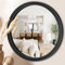 JJUUYOU Round Wall Mirror with Beads Black Vintage Wood Frame Hanging Mirror for Bathroom Living Room Bedroom Dormitory