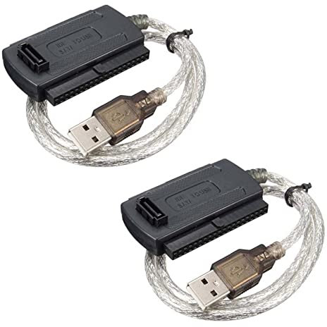 Mauedest Lot de 2 câbles adaptateur USB 2.0 mâle vers IDE SATA 2,5 3,5 pour disque dur HDD Noir