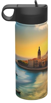Sunset in Barcelona - Botella de agua aislada para viajes, ocio, acero inoxidable (18 onzas), adecuada para camping, fitness, senderismo al aire libre,