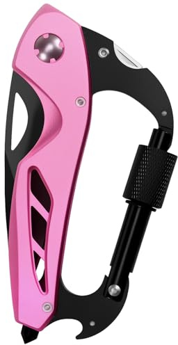 Foppla Multitool -Messer Edelstahl Frauen Taschenmesser tragbares Utilitätsmesser Praktikum mit Glas Breaker Flaschenöffnungsöffner EDC -Haken für Camping -Wandern(Rosa)