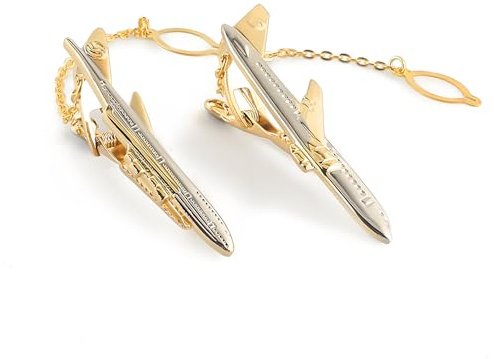 ARFUKA 2 Stück Krawattennadel Herren Krawattenklammer Flugzeug Design Krawattenschieber für Business Valentinstag Hochzeit Freund Männer Gold