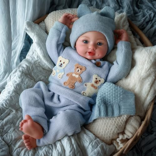 BABESIDE Bambole Reborn Maschio - 17 Pollcic Bambola Realistica Corpo Morbido in Tessuto, Neonato Realistico con Abito e Accessori, Regalo Perfetto per Bambini dai 3 Anni in Su