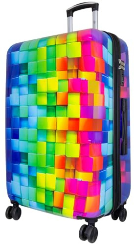 Monopol Reisekoffer und Kofferset 3tlg Hartschale Mosaik Trolley (Mehrfarbig, Reisekoffer - Größe L)