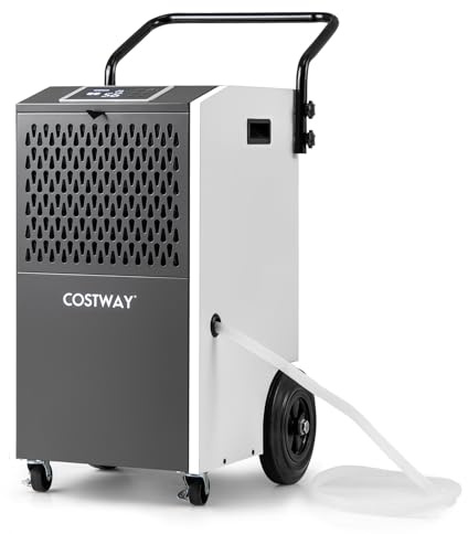 COSTWAY Deumidificatore Casa, Deumidificatore Elettrico con Tubo di Scarico e Timer, Portatile con Ruote per Cantina, Magazzino, Fabbrica e Grandi Spazi fino a 695 m³ (Bianco)