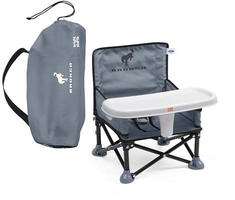 Bright Starts Rialzo portatile Ford Bronco Pop 'N Sit, sedile da pavimento, ambienti interni/esterni, design pieghevole compatto, 6 mesi-3 anni, Grigio