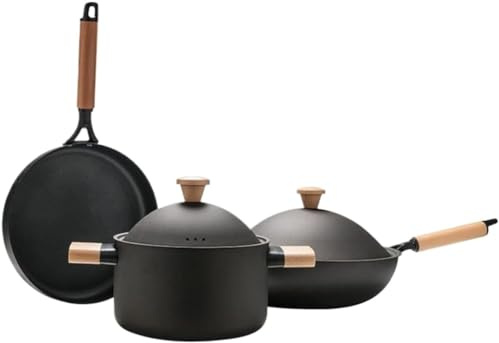 Cooking Pot, Kitchen Cookware Sets, 3 Pcs Cooking Pot Frying Pan Non Stick Set Cast Iron Induction Cooker Cooking Pots Set Kitchen Cooking Set Cooking Pots