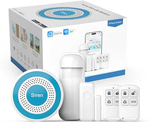 XNY Smart Home Security Systems, Wireless Home alarm systems with 1 Door and Window Sensors, 1 Motion Detector, 2 Remotes, 2.4GHz WiFi, APP Notification, Compatible with Alexa and Google Assistant